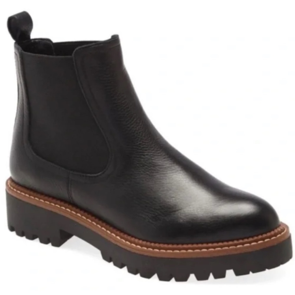 Caslon Black Leather Chelsea Lug Boot with Tan Welt